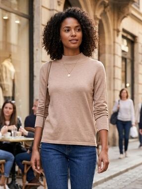 TanJay Women's Neutral Minimalist Tan Knit Women's Sweater Size Large